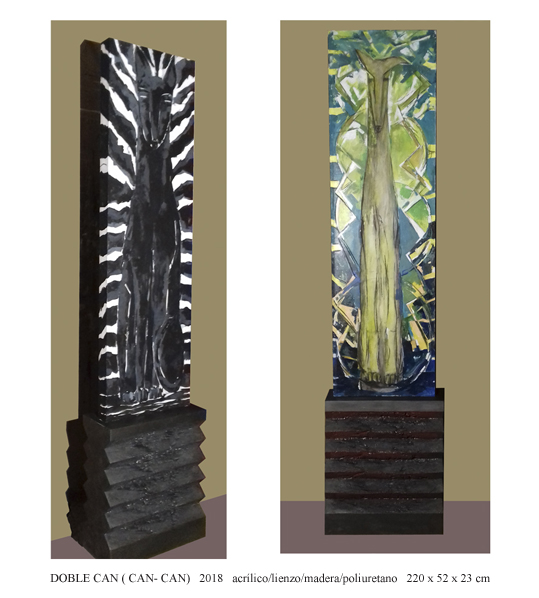 DOBLE CAN ( CAN- CAN)   2018   acrÃ­lico/lienzo/madera/poliuretano   220 x 52 x 23 cm